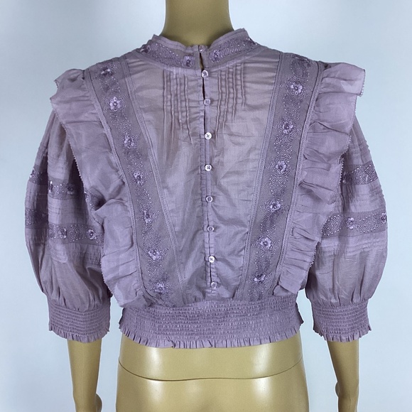 Sunday best Brier blouse lavender ruffle embroidered Peasant Top S - Picture 3 of 5